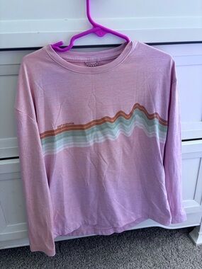 Patagonia Pink Long Sleeve Tee with Multicolor Wave Graphic
